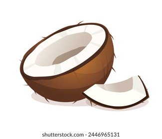 Half and piece of natural fresh coconut isolated on a white background.