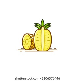 Half Piece and slices of pineapple fruit icons