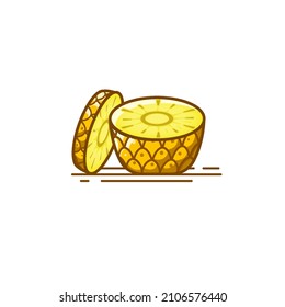 Half piece and slices of pineapple vector illustration