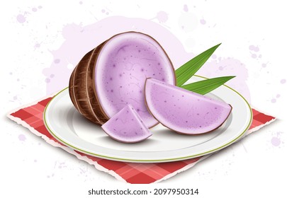 Medio trozo de raíz de taro con gráfico vectorial de trozos de raíz de taro