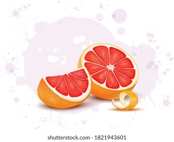 half pieces of fresh green piece of grapefruit and grapefruit slice vector illustration  