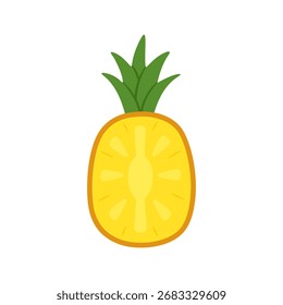 Half pineapple fruit with green leaves