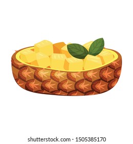 Half a pineapple with slices. Vector illustration on a white background.