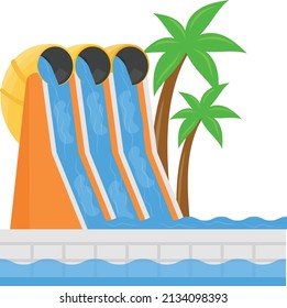 Half Pipe Multi lane racer Concept, stream slide vector color icon design, water world symbol, recreation play ground Sign, Amusement or theme park stock illustration