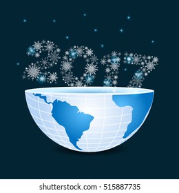 half of planet earth with 2017 composed of snowflakes Christmas