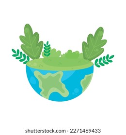 half planet earth with leafs icon