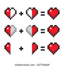 Half plus half. Heart and love 8 bit - Isolated Vector Illustration