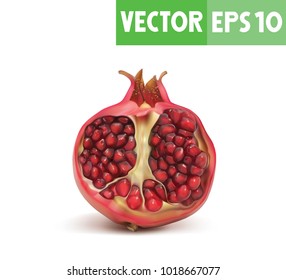 A Half pomegranate with seeds in a realistic depiction