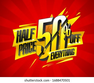 Half price 50% off everything, vector banner design concept