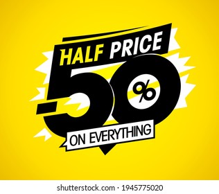 Half price, 50% off sale vector banner mockup
