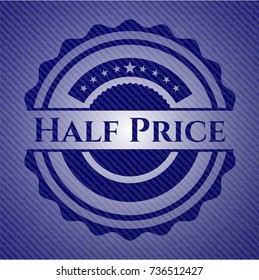 Half Price badge with denim background