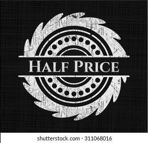 Half Price chalkboard emblem on black board