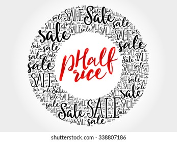 HALF PRICE circle word cloud, business concept background