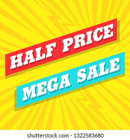 Half Price Comic Style Vector illustration
