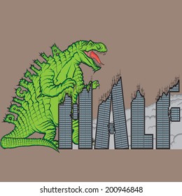 half price eat by dinosaur, hand drawn, vector illustration