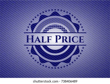 Half Price emblem with denim high quality background