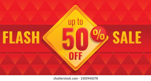 Half price flash sale concept banner. Cartoon illustration of half price flash sale vector concept banner for web design