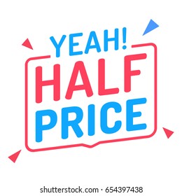 Half price. Flat vector badge icon illustration on white background.