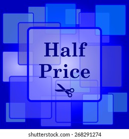 Half price icon. Internet button on abstract background. 