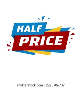 Halbpreisdesign. Flache Bannervorlage. Vektorgrafik.