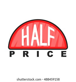 Half price label icon in cartoon style isolated on white background vector illustration