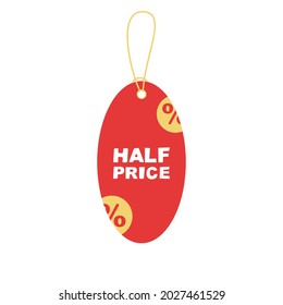 etiqueta roja a medio precio. ilustración vectorial