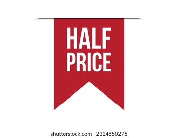 half price red vector banner illustration isolated on white background