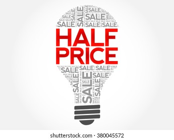 HALF PRICE SALE bulb word cloud, business concept background