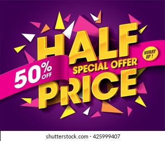 Half Price Sale concept with abstract triangle elements.