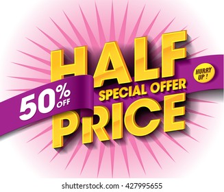 Half Price Sale concept with label banner. sale layout design. Vector illustration