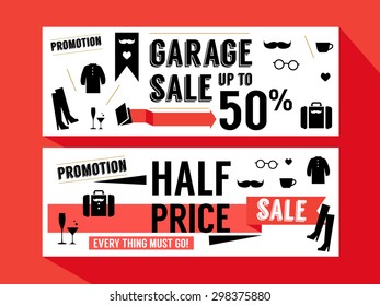 Half Price Sale Promotion discount for Retail Website header Banner set