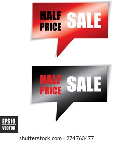 Half price sale speech square template. Vector.