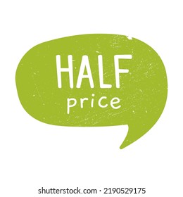 Half price sale sticker. Limited offer arrow, half price bubble, season discount ribbon. Flat vector illustrations for badges and labels design, advertising, promo campaign concept