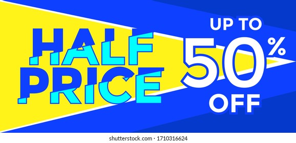 Half Price Shopping Offer Web Banner Template Vector