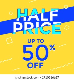 Half Price Shopping Offer Web Banner Square Template Vector