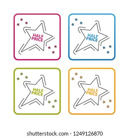 Half Price Star - Outline Styled Icon - Editable Stroke - Colorful Vector Illustration - Isolated On White Background
