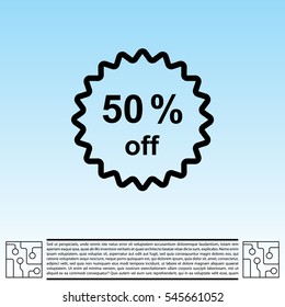 Half price tag. 50% off icon