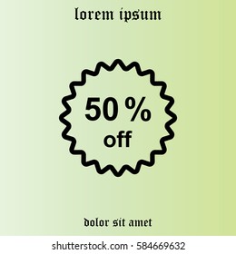 Half price tag. 50% off icon