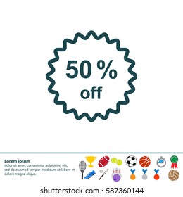 Half price tag. 50% off icon