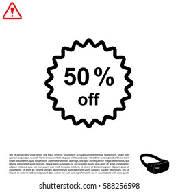 Half price tag. 50% off icon