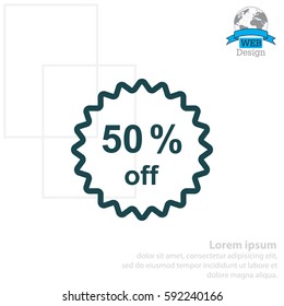 Half price tag. 50% off icon