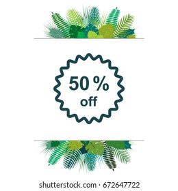 Half price tag. 50% off icon