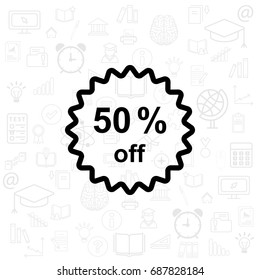 Half price tag. 50% off icon