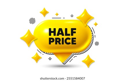 Half Price tag. Chat speech bubble 3d icon. Special offer Sale sign. Advertising Discounts symbol. Half price chat offer. Speech bubble banner. Text box balloon. Vector