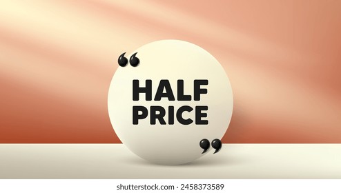 Etiqueta de medio Precio. Marco del círculo, fondo de la etapa del producto. Oferta especial Cartel de venta. Símbolo de descuentos publicitarios. Mensaje de marco redondo de medio Precio. Escena de oferta de diseño minimalista. Comilla 3d. Vector
