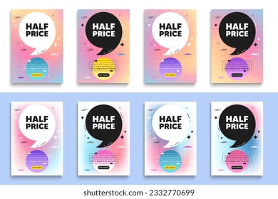 Half Price tag. Poster frame with quote. Special offer Sale sign. Advertising Discounts symbol. Half price flyer message with comma. Gradient blur background posters. Vector