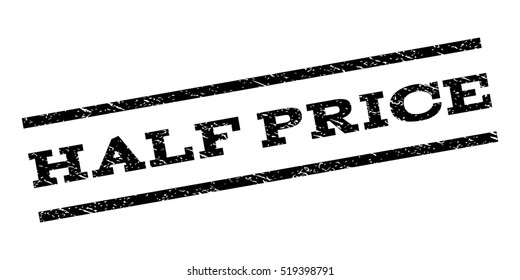 Half Price watermark stamp. Text tag between parallel lines with grunge design style. Rubber seal stamp with dirty texture. Vector black color ink imprint on a white background.