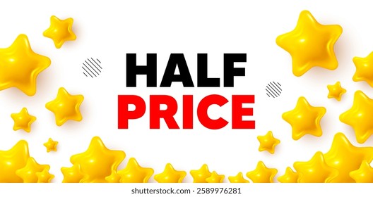 Half price winner banner with 3d stars. Golden stars banner. Half Price tag. Special offer Sale sign. Advertising Discounts symbol. Review rate background. Vector