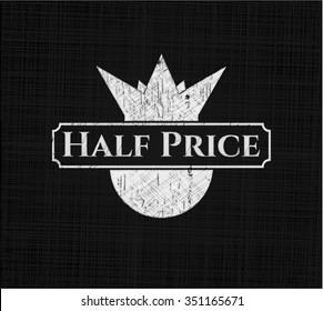 Half Price written on a blackboard