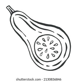 Half pumpkin icon in a flat design on a white background - Out line